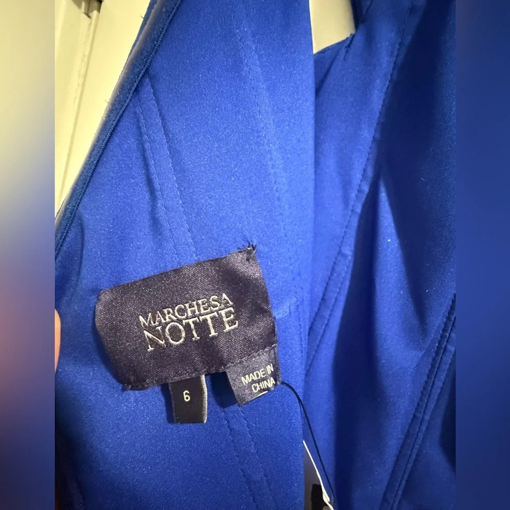 Marchesa Notte Blue Floral Embroidered Long Formal Evening Gown Dress - Picture 16 of 16